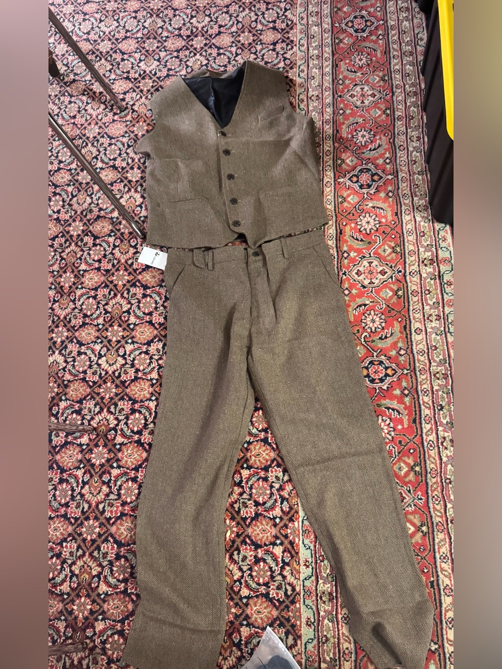 Tuxaro men’s herringbone vest and trousers brown W36 inseam 30
